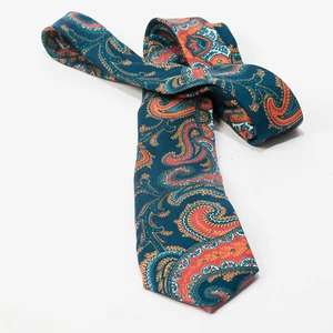 ETON Silk Tie Blue Orange Paisley Print Italy Made Menswear Classic - Picture 1 of 3