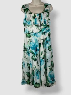 Vestido para mujer Donna Ricco azul floral seda sin mangas talla 12 Foto 1 de 4