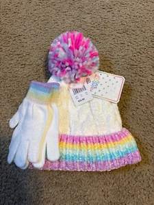 NWT! Macey Rainbow Sugar Girls Kids Pom Pom Hat + Matching Gloves Rainbow MSRP32 - Picture 1 of 2