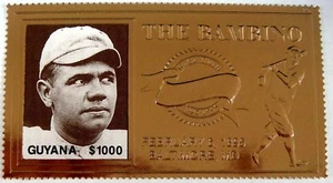 BABE RUTH Stamps MNH Guyana 23KT GOLD Plated Baseball Stamp Yankees Red Sox - Picture 1 of 3