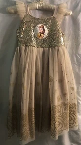 Disney Store Beauty & The Beast￼ Bell Gold Sequin Girls Dress Sz 9/10 ￼ ￼ - Picture 1 of 11