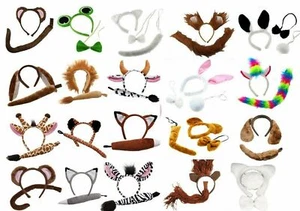 BOOK WEEK ANIMAL EARS BOW TAIL SET Fancy Dress Costume Halloween Kids Adults Kit - Picture 1 of 50