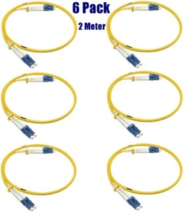 6 Pack 2 Meter LC UPC to LC UPC Duplex 9/125 Single Mode Fiber Optic Patch Cable - Afbeelding 1 van 2