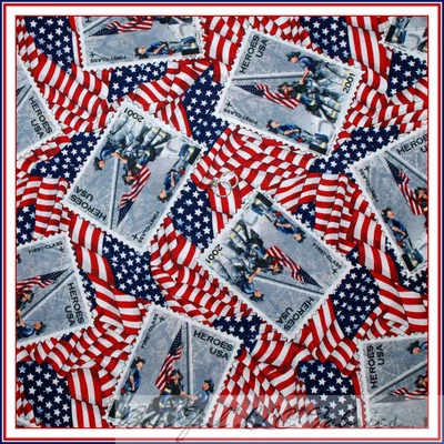 Edredón de algodón BonEful de tela FQ de colección American FLAG Hero 911 EE. UU. Bombero SELLO Foto 1 de 4