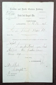 1875 London and North Western Railway Lancaster Castle to Carnforth Station Memo - Picture 1 of 1