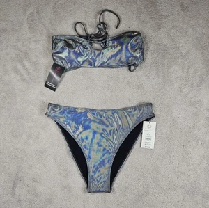 No Boundaries Junior Gr. L Bikini Oberteil Unterteil Set Silber Holografische Punkte Neu - Bild 1 von 10