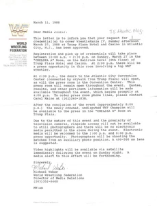Original WWF WrestleMania IV 1988 Atlantic City Trump Media Credential Document  - Bild 1 von 4
