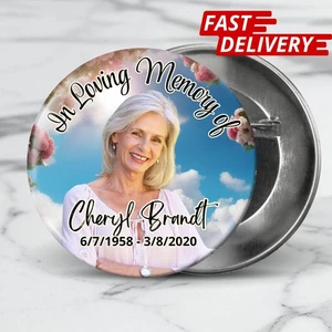 Large 3" Personalized Memorial Pinback Button Tribute, In Memory, Rest In Peace, - Picture 1 of 4