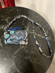 VERA BRADLEY blue Floral Zip ID Case Wallet with breakaway Lanyard and Key Ring - Picture 1 of 5