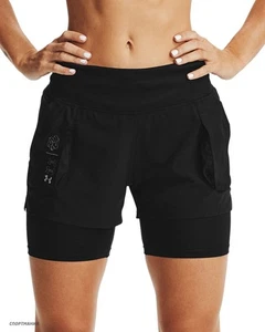 NUEVO CON ETIQUETAS - $65 Pantalones Cortos Under Armour UA Run Anywhere Heat Gear 2 N 1 Negros 1356213 001 - Imagen 1 de 9