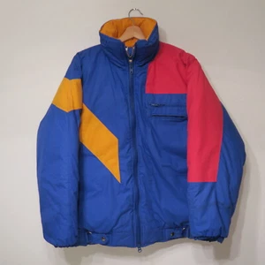 CHAQUETA BOMBER VINTAGE HARDY AMIES AÑOS 80 CREMALLERA PLUMA HINCHADA AZUL ROJO NARANJA L - Imagen 1 de 12