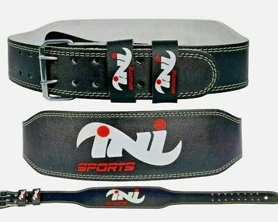 INI SPORTS Leather Weight Lifting Belt Padded Power Training Gym Bodybuilding Workout INI