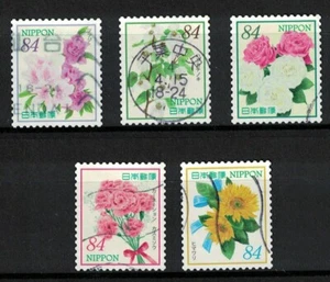 JAPAN 2022 'OMOTENASHI' (HOSPITALITY) FLOWERS SERIES 18 84 YEN SET 5 STAMPS USED - Picture 1 of 4