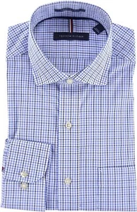NWT Tommy Hilfiger Men's Regular Fit Stretch Wrinkle Resistant Shirt Blue Plaid - Picture 1 of 3