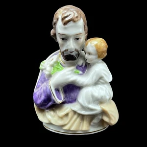 Vintage Catholic St Joseph & Baby Jesus Figurine Porcelain Religious Statue 3.5” - Picture 1 of 9
