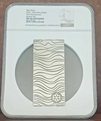 2021 Star Wars NGC 68 NIUE 10oz Silver $20 "THE MANDALORIAN - BESKAR BAR" - Image 1 of 3