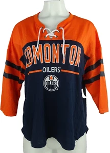 Edmonton Oilers NHL G-III 4her by Carl Banks Women's Lace-Up T-Shirt - Picture 1 of 8