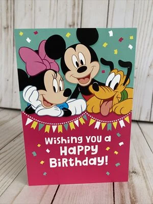 Mickey Mouse Minnie Pluto Happy Birthday Card Smile Fun Disney Hallmark New - Image 1 of 4