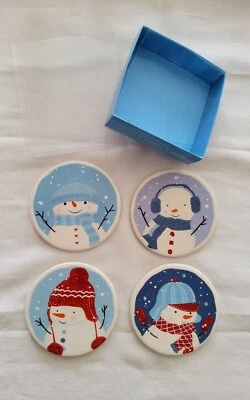 *NIB* St. Nicholas Square LET IT SNOW (4) Piece Coaster Set Snowman Family 4.25" - Image 1 of 4