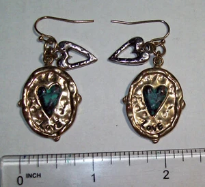 Vntg Costume French Hook Medallion Earrings, imitation Turquoise centers, EXC ! - Picture 1 of 11
