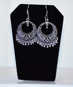 Silver Metal Round Hoop Dangle Earrings hook backings Handmade Jewelry India - Picture 1 of 4