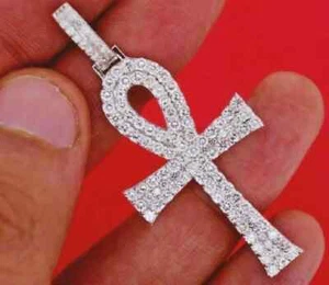 3Ct Round Cut VVS1 Diamond Ankh Cross Pendant 14k White Gold Over - Picture 1 of 3