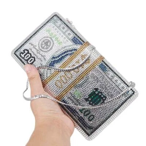 Nuevo Tamaño Grande Cristal Billetera Dollar Diseño Lujo Diamante Bolso de Noche FiestaClub - Imagen 1 de 10
