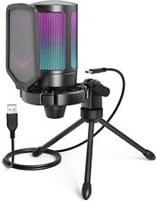 FIFINE Gaming USB Microphone for PC PS5, RGB Condenser with Black 