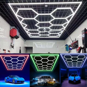 14 Hexagon LED Lighting Detailing Garage Workshop Retail Car Showroom w/ Border - Picture 1 of 28