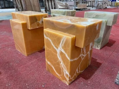 HONEY ONYX MARBLE SIDE TABLE NIGHT STAND 15x15x20” CUSTOM MADE READY TO SHIP - Image 1 of 4