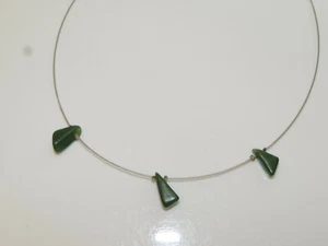 Collana In Argento Con Perle A Forma Di Triangolo In Pietra Verde Giada 17" - Foto 1 di 2