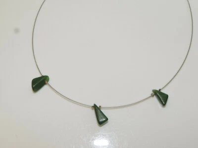 Collana In Argento Con Perle A Forma Di Triangolo In Pietra Verde Giada 17" - Immagine 1 di 2
