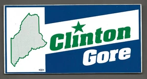 1990s Clinton-Gore Presidential Campaign Bumper Ticker With Maine State Graphic - Picture 1 of 2
