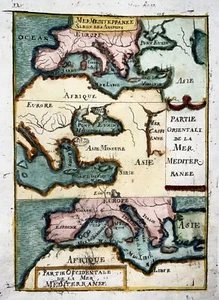 1719 Mediterranean map, Europe, Mallet, hand coloured, astronomy, map - Picture 1 of 2