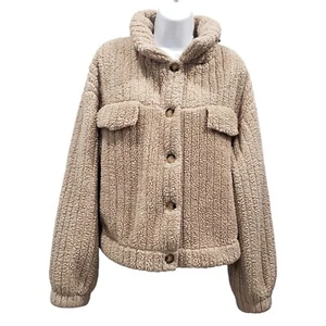 Shein Faux Shearling Teddy Jacket Button Up Womens M Tan Boho Cozy Relaxed - Picture 1 of 10