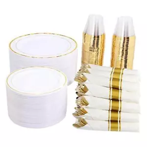 350 Pieces Plastic Plates - Disposable Silverware and 350PCS(50 Guests) Gold - Picture 1 of 7