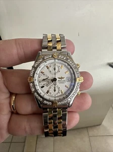 Breitling Chronomat White Dial 39MM Steel & 18K Yellow Gold B13352 Diamond Bezel - Picture 1 of 20