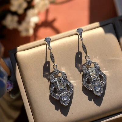 Ohrringe Clip Silber Art Déco Spitze Strass Weiß Great Gatsby QD1 - Bild 1 von 4