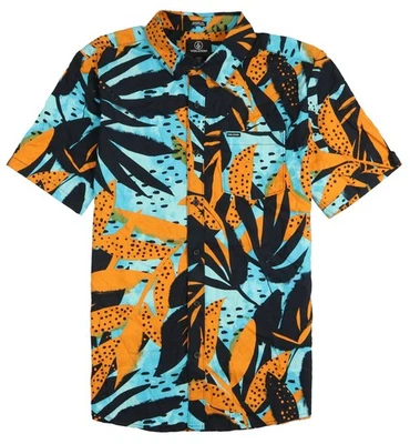 VOLCOM Waterside Floral Short Sleeve Button Down Shirt sz S Small Tigerlily - Image 1 of 4