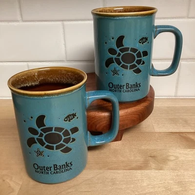 Набор кофейных кружек Sea Turtle Pottery Outer Banks North Carolina Teal Drip Glaze новые с ценниками - Изображение 1 из 4