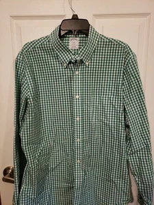Brooks Brothers 1818 Regent Shirt Mens Large Green Check Button Down - Picture 1 of 3