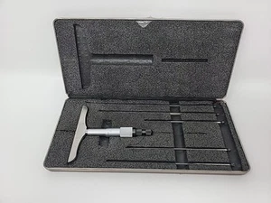 Vintage used Starrett No. 449 Depth Micrometer Set in Case 0-6" Blade Depth - Picture 1 of 5
