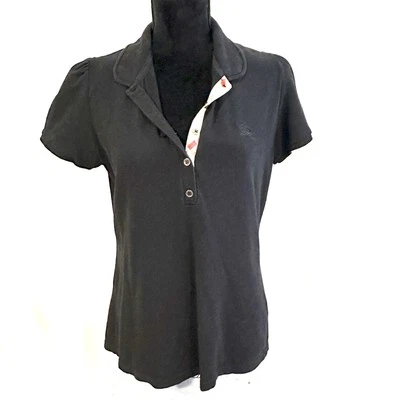 Burberry Brit Womens Size XL Polo Shirt Black Short Sleeve Nova Check Trim - Image 1 of 4