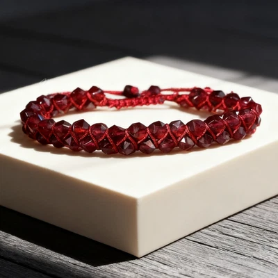 Pulsera Piedra Granate Rojo Natural Boho Hecha a Mano Curación Reiki Piedras Preciosas Joyería Foto 1 de 4