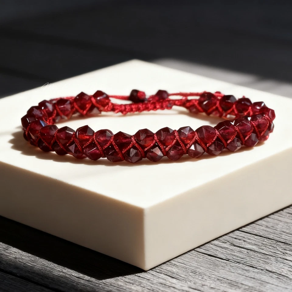 Natural Red Garnet Stone Bracelet Boho Handmade Healing Reiki Gemstone Jewelry - Image 1 of 4