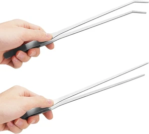2PCS Long Aquarium Tweezers 10.6" Straight & Curved Stainless Steel Reptile Feed - Foto 1 di 7