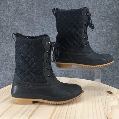 Khombu 靴子女式 10 中筒绝缘绗缝冬季鸭靴黑色系带 — 第 1/4 张图片