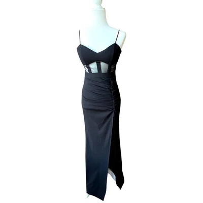 Emerald Sundae Black Mesh Trim Corset Gown Women's Size M 59.5”L High Side Slit - Image 1 of 4
