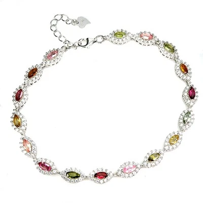 925 Sterling Silver Bracelet Marquise Tourmaline 5x2.5mm Gemstone Jewelry 7.5in - Image 1 of 4