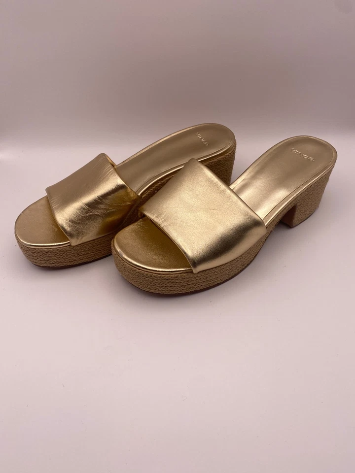 Sandalias Vince Margo Alpargata Metálica Champagne Oro Slide Talla 7.5 M Foto 1 de 4